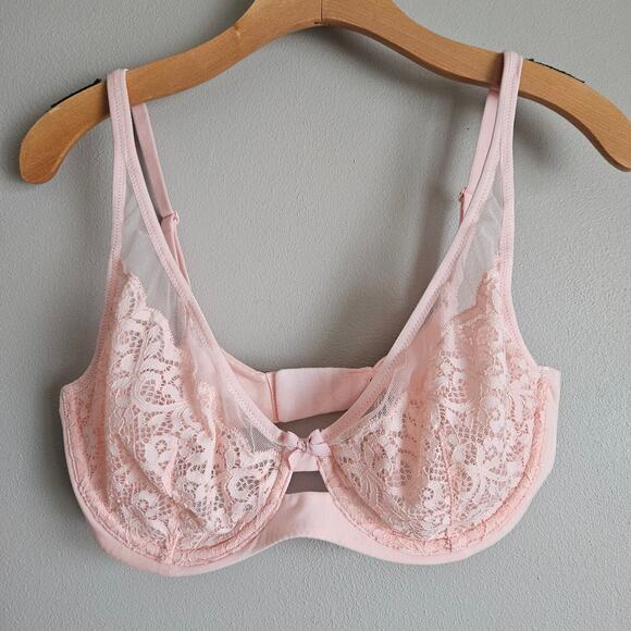 Victorias Secret Bra Size 34DD Lace Demi Pink Sheer Unlined Underwire Adjustable - Picture 2 of 8